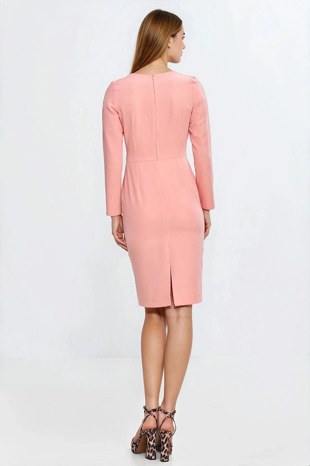 Full front view of the Elegant Nife Daydress, highlighting its tailored fit and long sleeves suitable for cooler weather.