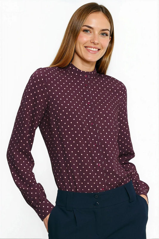 Elegant Nife Long Sleeve Polka Dot Shirt with refined cuffs and stand-up collar, ideal for sophisticated professional attire.