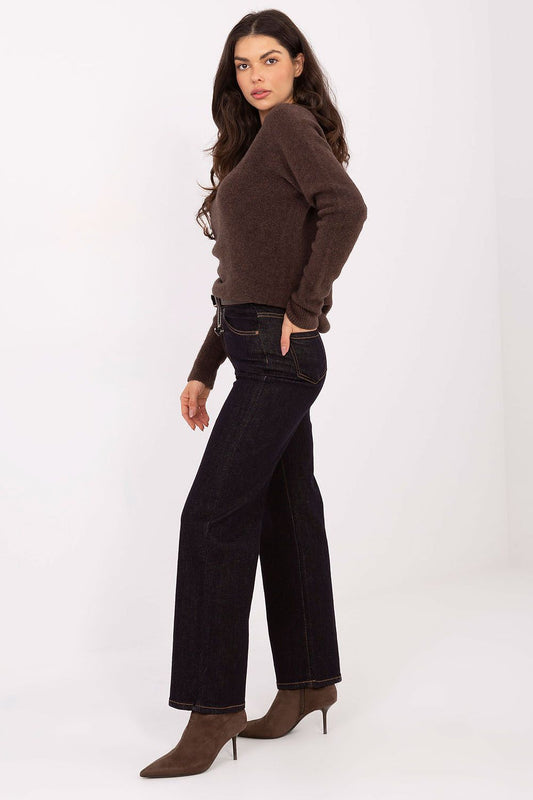 Close-up of the luxurious fabric texture of Women's High-Waisted Straight Leg Jeans by Factory Price, showcasing high-quality cotton and elegant design.