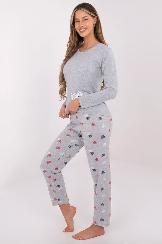 Elegant long-sleeved blouse from Forever Pink's cotton pajama set, showcasing adorable heart prints at the bottom for a feminine touch.