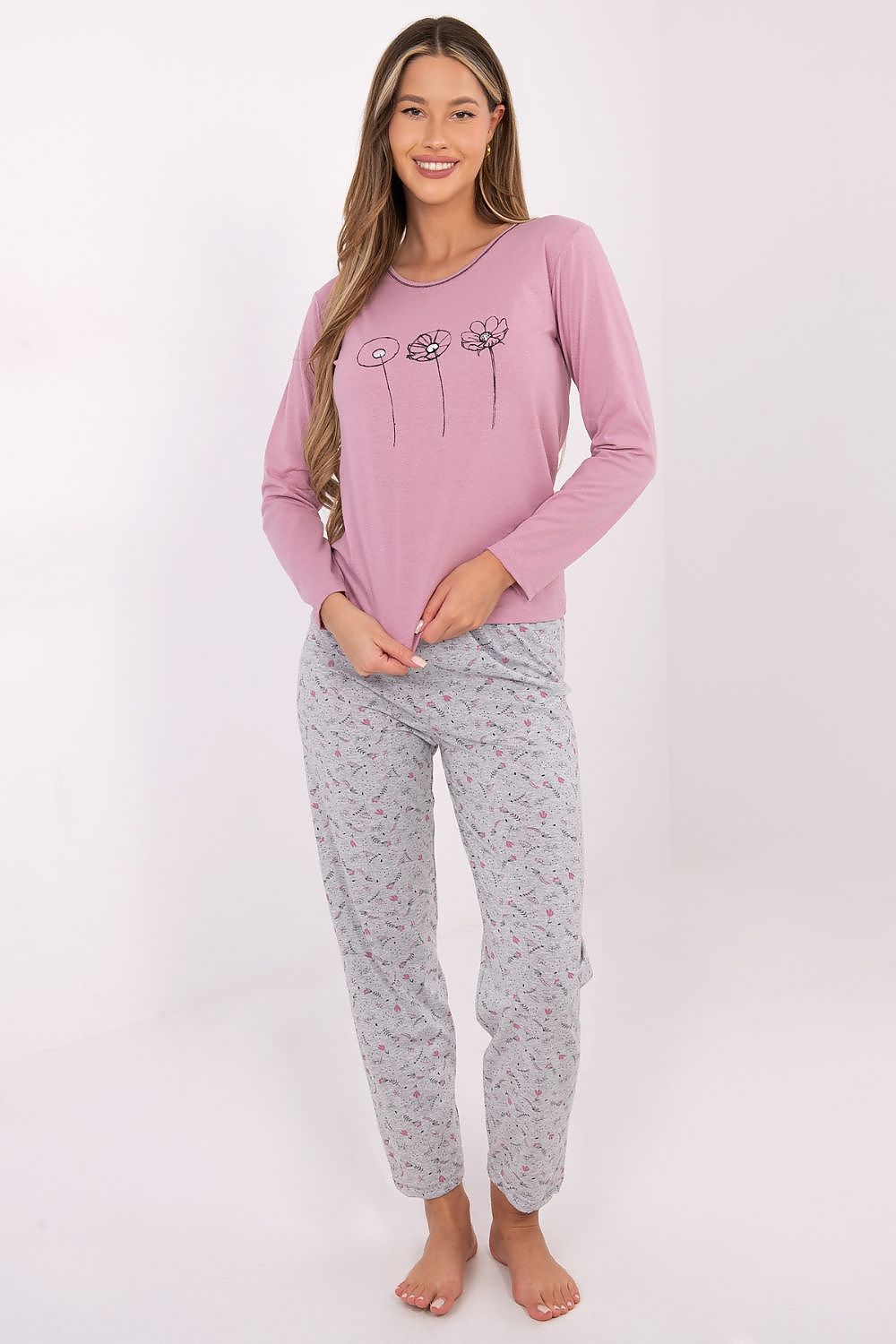 Luxury Cotton Women's Pyjama Set in Pink by Forever Pink, featuring a soft, breathable design with a stylish long-sleeved blouse and comfortable pants, perfect for elegant relaxation.