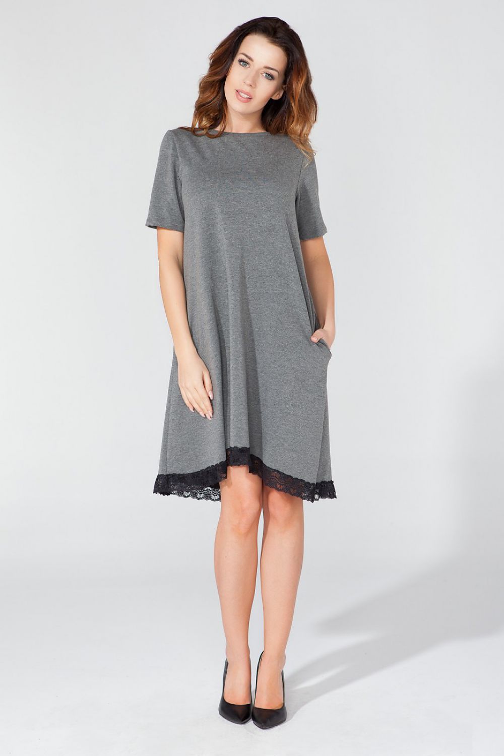 Tessita Women's Cotton Blend Trapeze Daydress, featuring elegant lace trim and pockets, perfect for a luxurious day out.