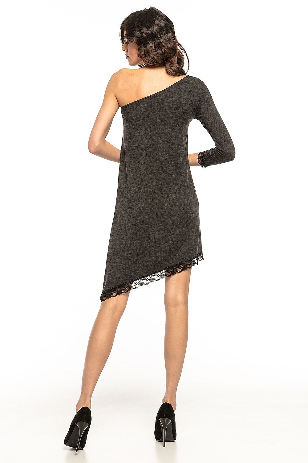 Chic and stylish lace-trimmed viscose knit dress by Tessita, designed for a graceful and sophisticated look.