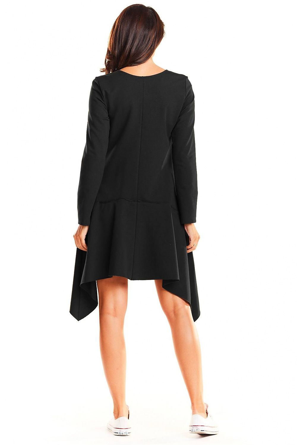 Luxury Asymmetric Casual Daydress by Infinite You showcased from the back, featuring long sleeves and a stylish asymmetrical hemline, perfect for both casual and elegant occasions.