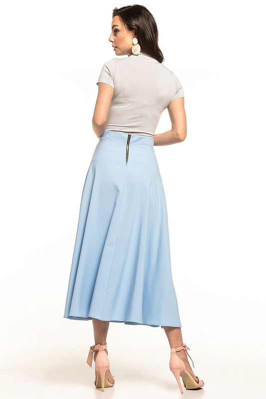 Back view of the elegant fifties inspired midi skirt by Tessita, highlighting the decorative zip detail and flattering shape, ideal for sophisticated and casual wear alike.