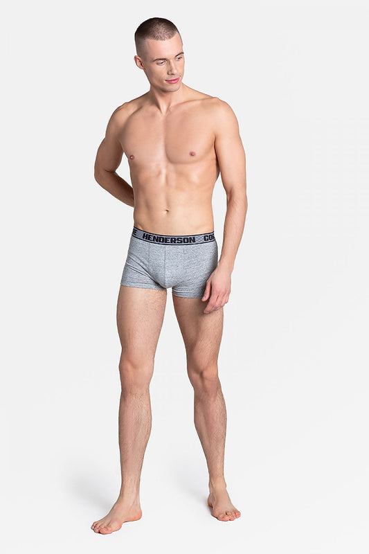 Henderson Men's Boxer Shorts Set of 2 - Smooth Cotton Blend in Grey and Black, Sporty Fit, showcasing a model in grey boxer shorts, highlighting comfort and style.