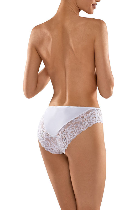 Back view of Luxurious Lace-Trimmed Panties by Babell displayed on a model, featuring exquisite lace accents and a smooth, comfortable fit.