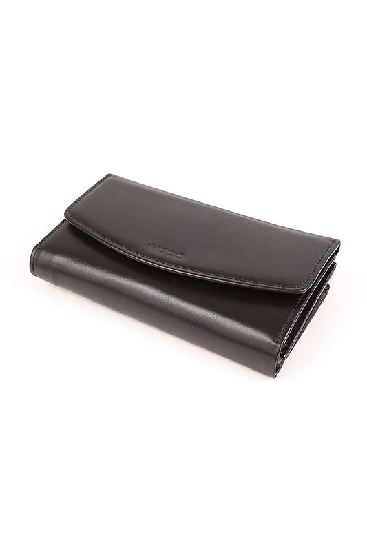 Luxury Italian Leather Women's Wallet by Verosoft, featuring a sleek black finish and an elegant, spacious design with multiple compartments for essential items.