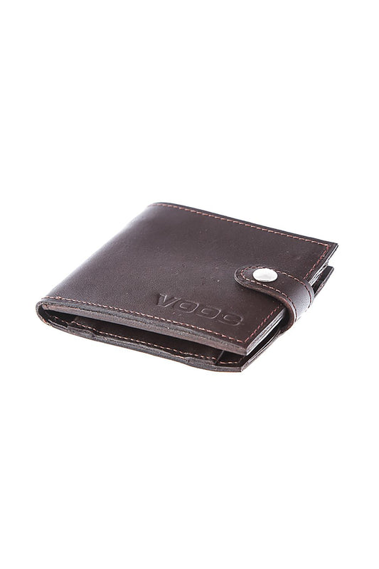 Luxurious Vintage VOOC Leather Wallet P21 by Verosoft, showcasing a classic dark brown leather design with clip closure for versatile unisex style.