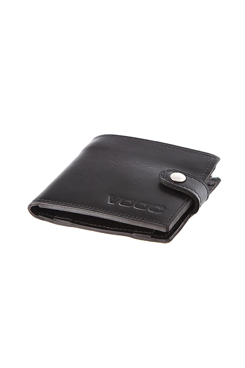 Luxurious Vintage VOOC Leather Wallet P21 by Verosoft, elegant black leather handcrafted wallet with clip closure and refined aesthetic.