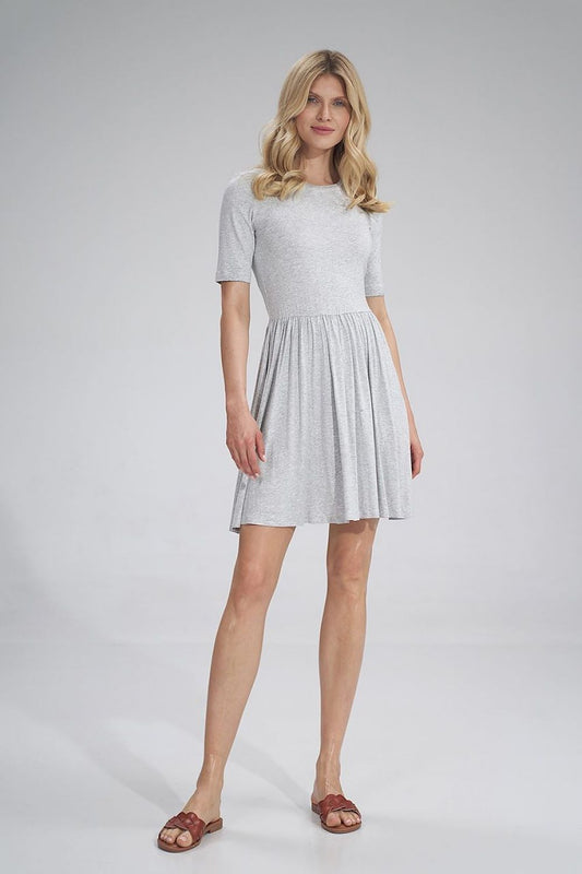Chic grey summer sports dress by Figl, showcasing a flattering silhouette with short sleeves and flowing skirt, ideal for warm weather.