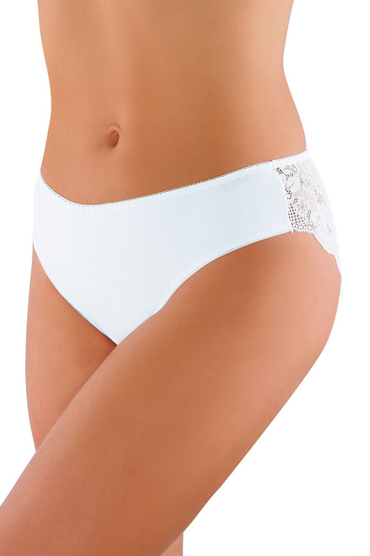 Elegant white panties by Babell, crafted from soft cotton and adorned with delicate lace trim, offering a sophisticated blend of comfort and style for modern women.