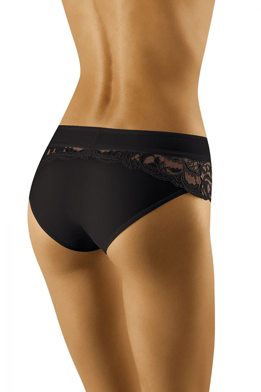 Luxurious Wolbar Sensual Lace Panties with decorative belt, viewed from the back to highlight the smooth fabric and intricate lace trim, epitomising elegance and femininity.