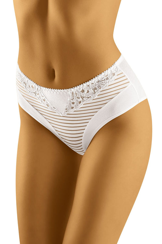 Wolbar Elegant Lace-Trimmed High-Cut Cotton Panties in white, showcasing elegant lace trim and a sophisticated design ideal for all-day comfort.