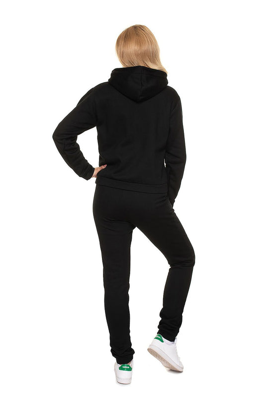 PeeKaBoo Soft Cotton Tracksuit Set With Hood - Stylish Sweatshirt & Pants in EU Sizes, back view of a model wearing a black hoodie and elegant sweatpants, emphasising the design and comfort.