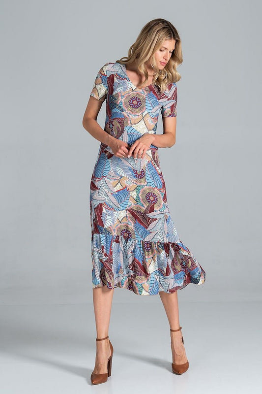 Elegant Midi Dress with Sweetheart Neckline and Flouncy Hem by Figl, elegantly styled on a model, highlighting its beautiful flounce and intricate design details for an exquisite look.