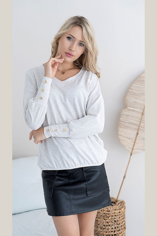 Hajdan long sleeve blouse, beautifully crafted with gold button details, perfect for a sophisticated and chic look.