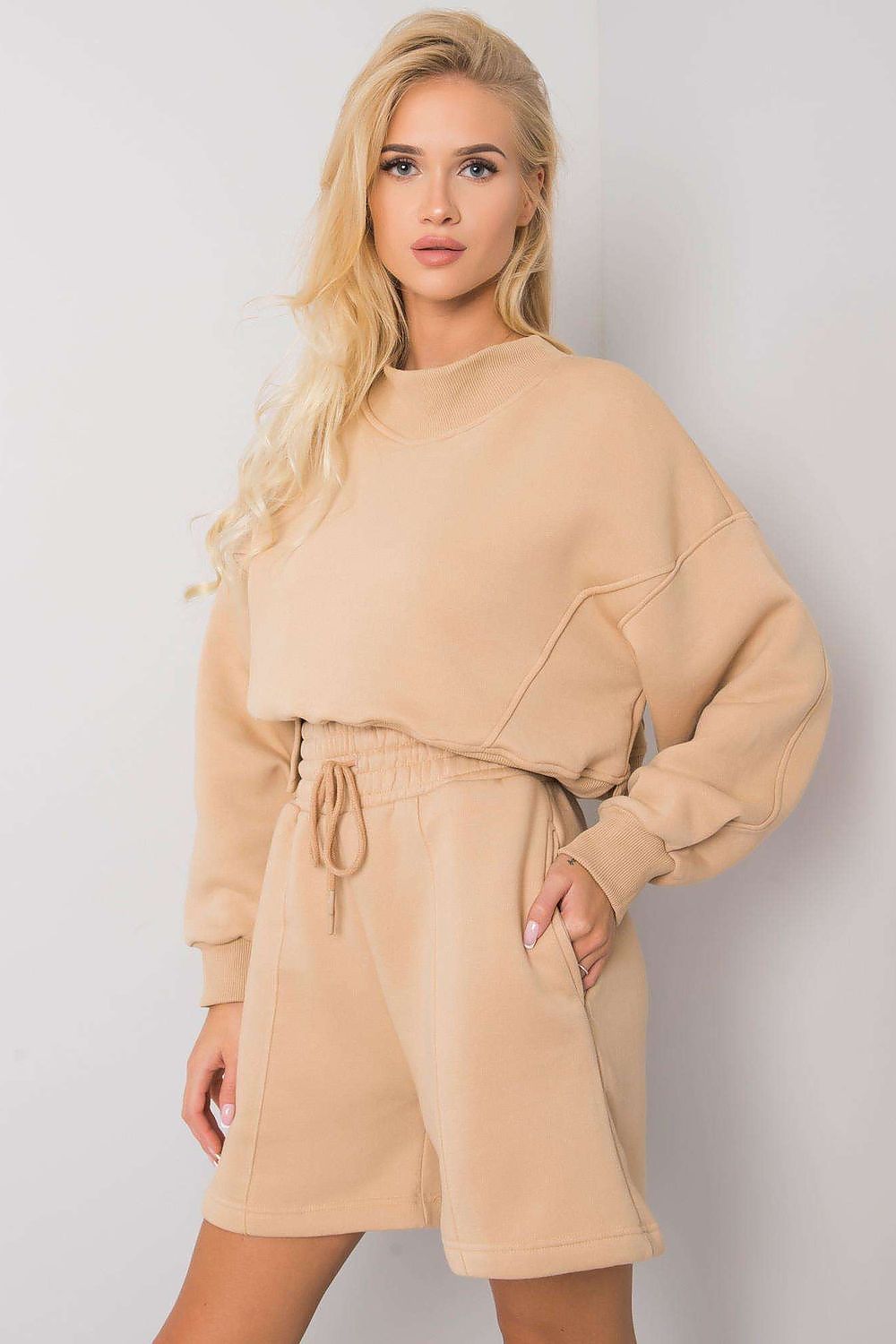 Front view of the Elegant Cotton Women's Shorts by BFG paired with a matching top, demonstrating a fashionable and comfortable look.