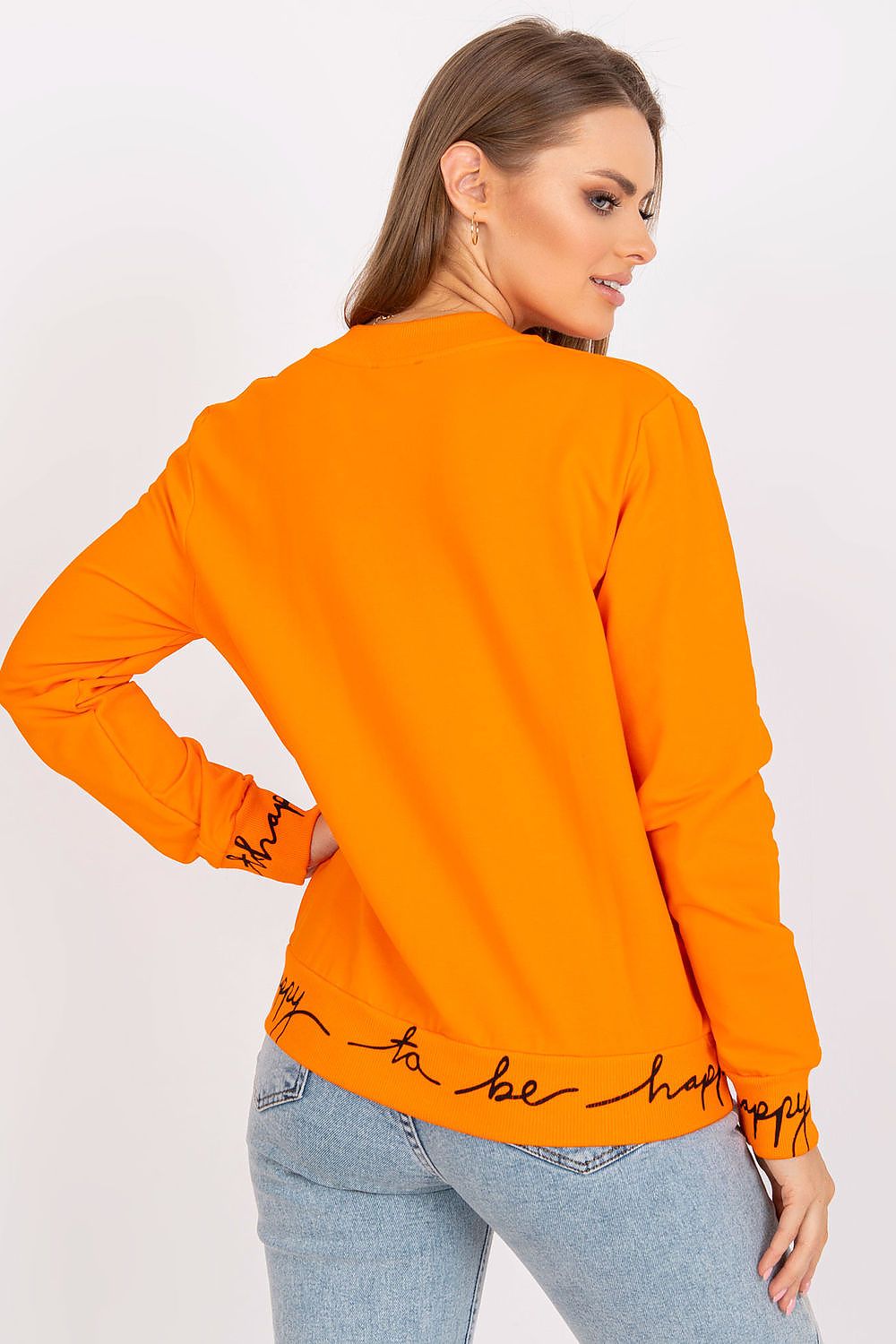 Luxury Ladies' Zipper Sweatshirt With Ribbed Cuffs & Slip-On Pockets - Cotton Blend, back view highlighting the stylish design and the motivational phrase on the hem, ideal for a sophisticated yet relaxed outfit.