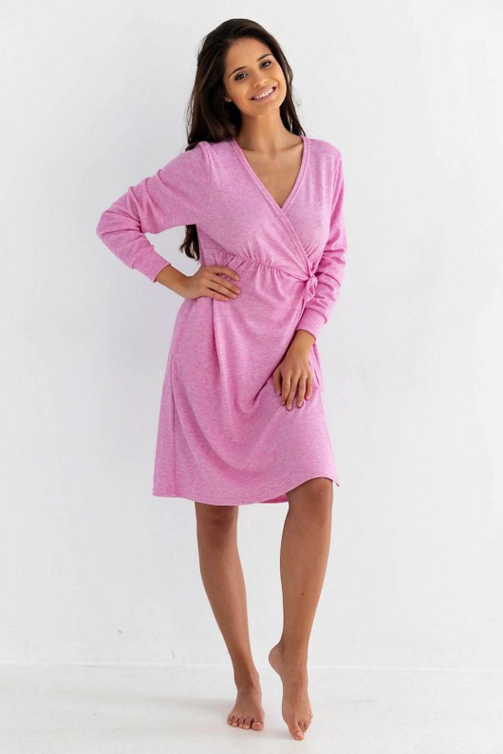 Sensis Women's Long Sleeve Bathrobe - Elegant Envelope Cut in a vibrant pink colour, ideal for maternity and nursing, offering luxurious comfort and chic appeal.