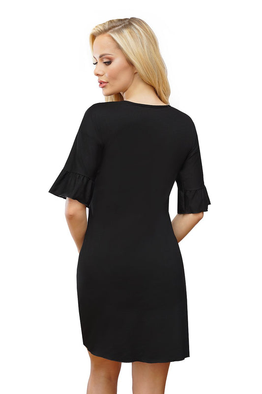 Rear view of the Elegant T!SSI Women's Slip Dress Style T-Shirt in Viscose and Spandex, highlighting its chic design and frill sleeves.