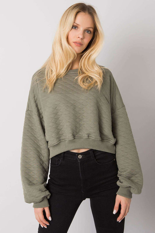Elegant BFG Quilted Fabric Sweatshirt with Ribbed Hem – Long Sleeves, Perfect for Casual Chic, displayed on a model highlighting the textured quilted design and relaxed fit, ideal for a refined casual look.