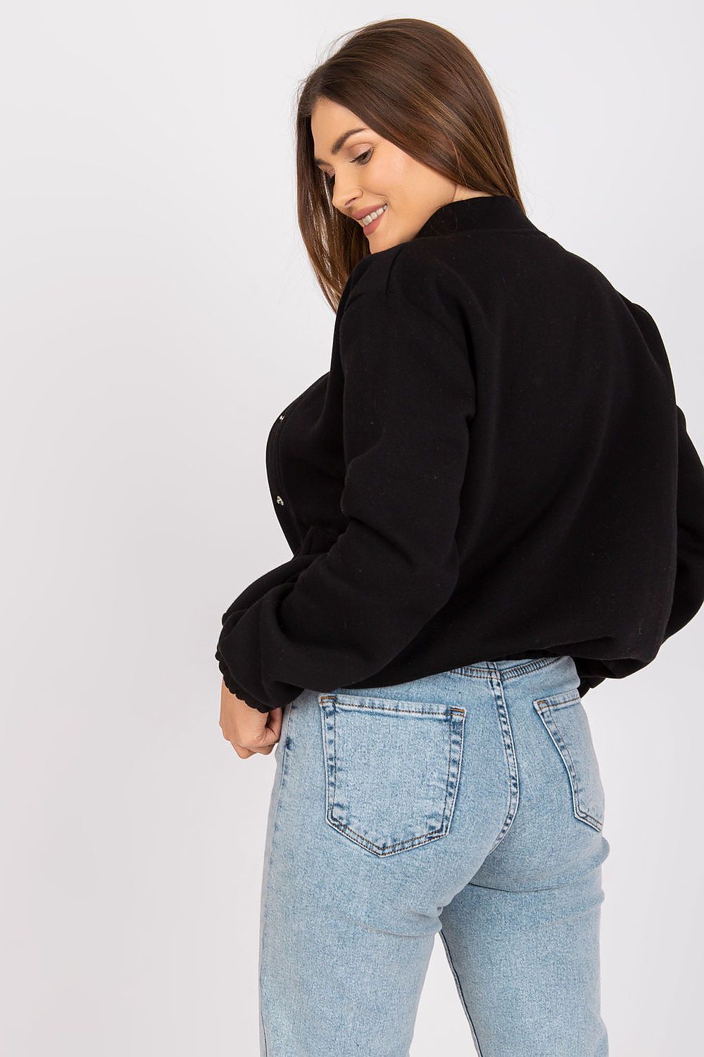 Chic back view of Ex Moda Women's Long Sleeve Hooded Sweatshirt with Snap Fastening and Pockets, exuding luxury and comfort for versatile styling.