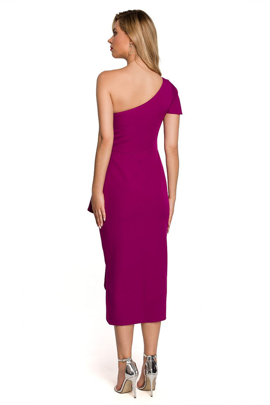 Elegant One Shoulder Makover Cocktail Dress with Overlap Design for Special Occasions, featuring a stunning back view in fuchsia.