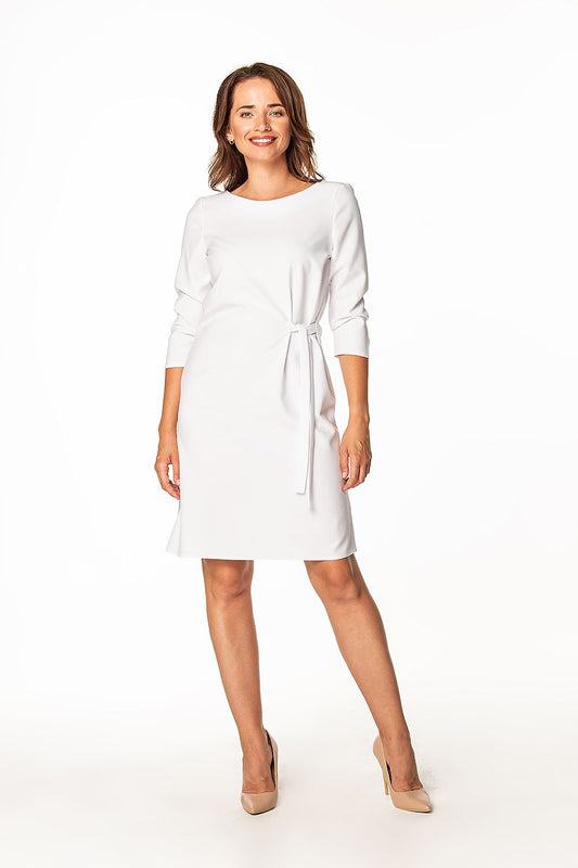 Chic and stylish midi dress by Tessita, designed with a flattering waist tie and luxurious 3/4 sleeves.
