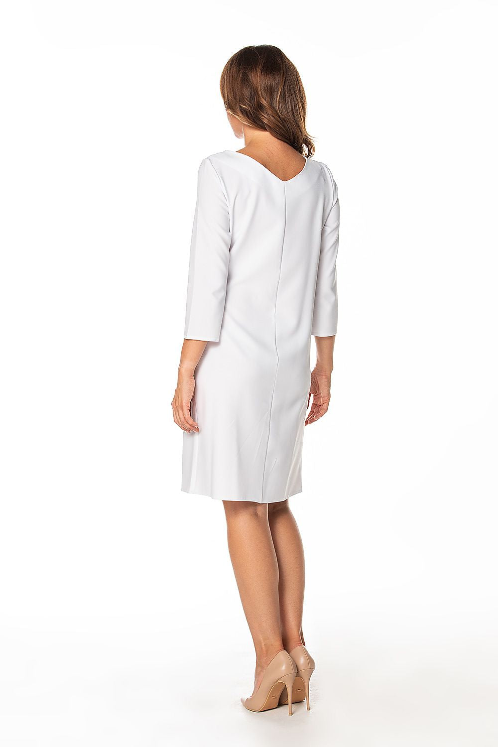 Elegant midi dress with a waist tie and 3/4 sleeves by Tessita, showcasing a chic design ideal for sophisticated occasions.