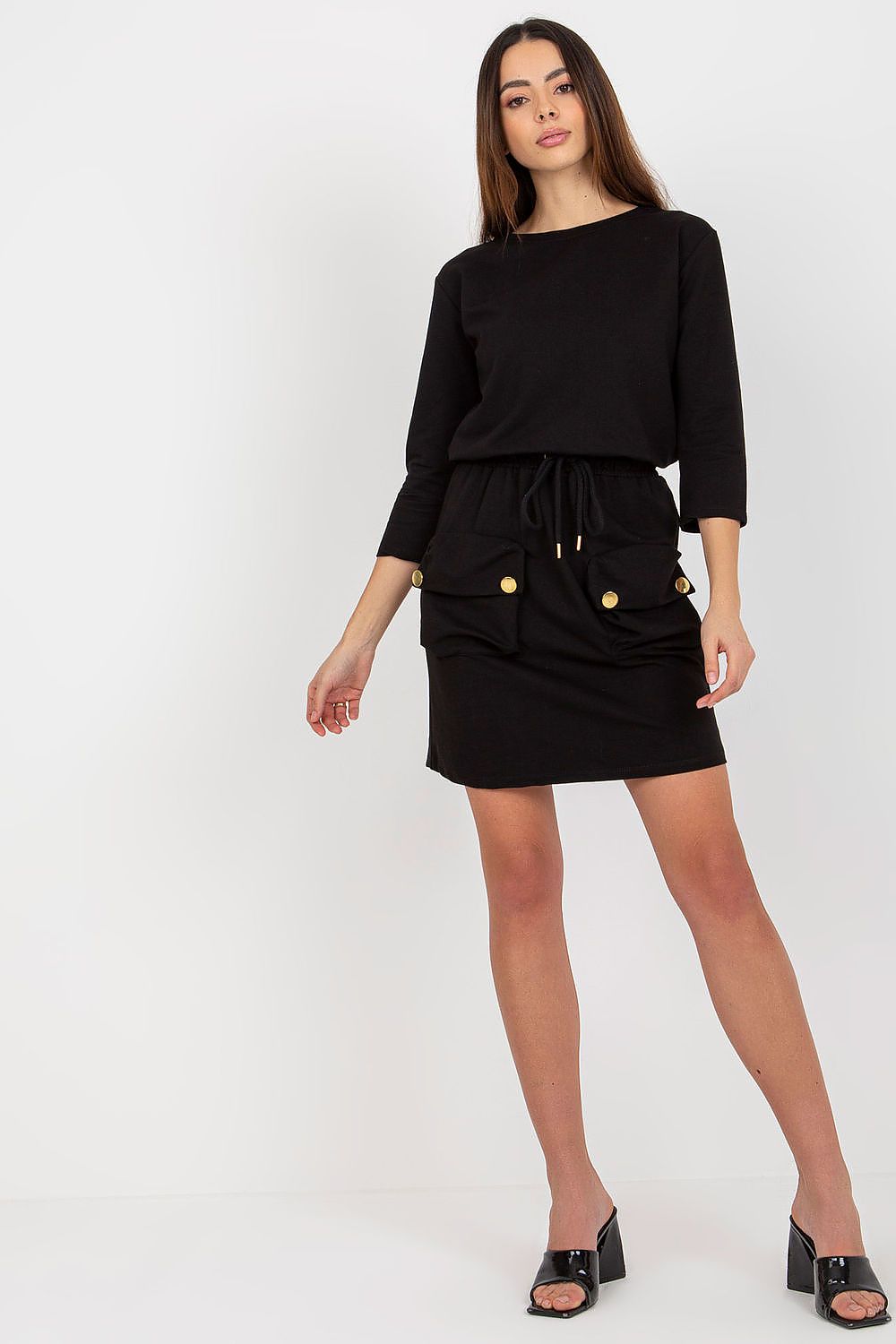 Stylish Och Bella 3/4 Sleeve Tracksuit Dress displayed on a mannequin, highlighting its chic design and cotton blend material.