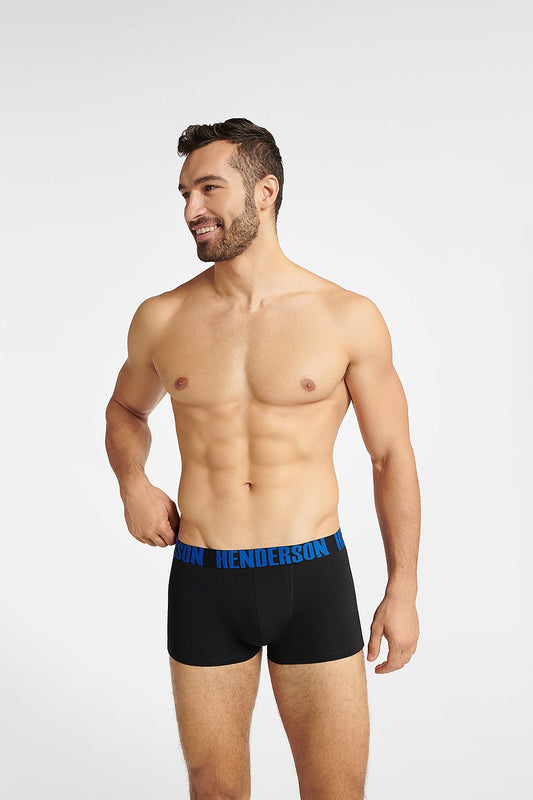 Elegant display of Henderson Set of 3 Black Cotton Boxer Shorts highlights, featuring the superior cotton blend and fashionable elastic waistbands ideal for everyday luxury wear.