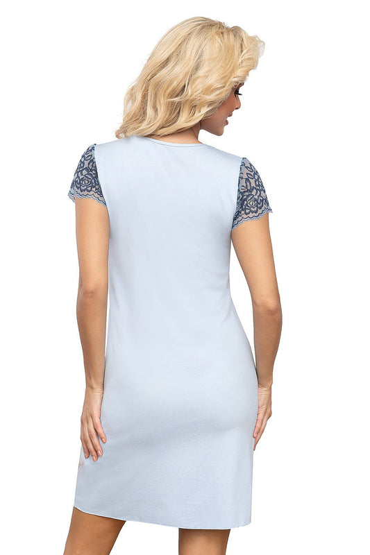 Back view of T!SSI 203 nightshirt showcasing intricate two-tone lace details on sleeves, embodying luxury and comfort for nightwear.