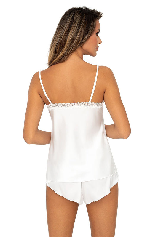 Elegant back view of the white TIFFANI 1/2 pajamas featuring delicate lace detailing, crafted by Donna for a chic loungewear experience.