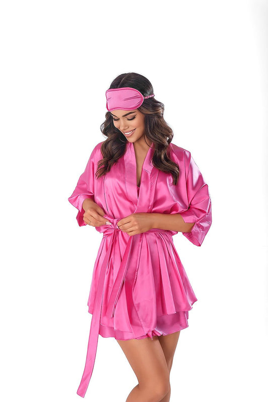 Close-up of Anais luxury satin short bathrobe showcasing its exquisite fabric and sophisticated design, ideal for sizes XS to 3XL.
