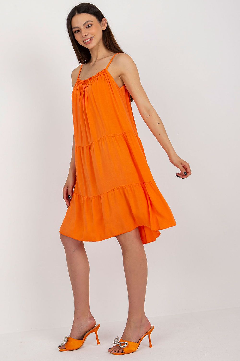 Model wearing the elegant Och Bella flared cut daydress, demonstrating its flattering fit and summer style.