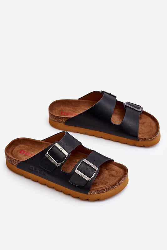 Chic adjustable buckle flip-flops from Step in Style with eco-friendly leather straps, designed for ultimate comfort with a contoured eco-suede footbed, ideal for sophisticated leisure wear.
