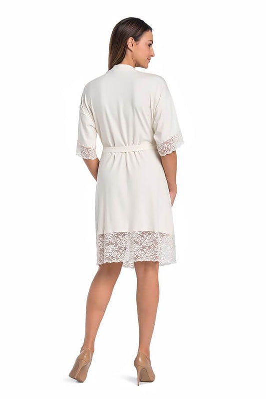 Stylish Teyli women's bathrobe featuring a beautiful rose lace design, made of breathable viscose, ideal for evening relaxation in elegance.
