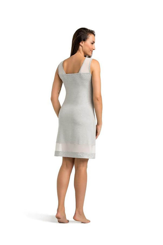 Chic women's nightshirt in soft viscose by Teyli, showcasing transparent mesh accents and a stylishly waisted silhouette.