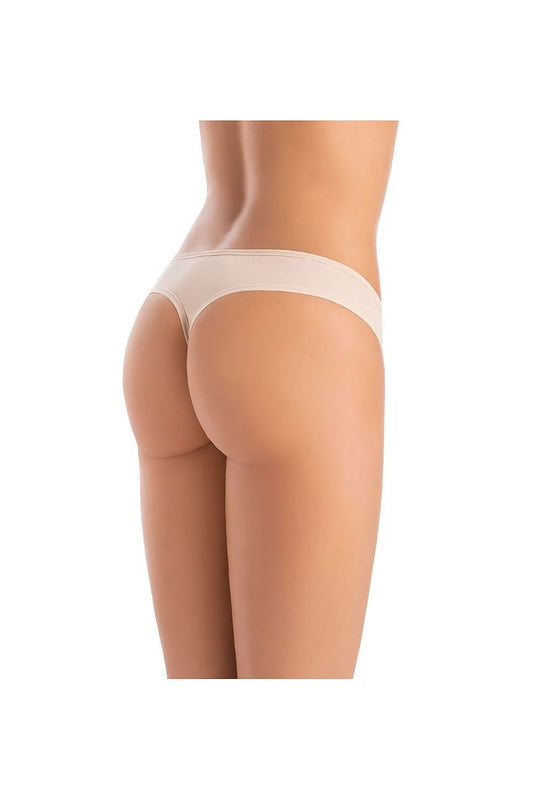 Elegant and smooth beige bamboo thongs for women by Teyli, designed for a perfect fit and made with natural bamboo fiber for ultimate comfort.