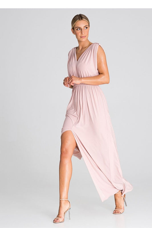 Stylish Figl maxi dress with wide shoulder straps, highlighting luxurious comfort and chic design.