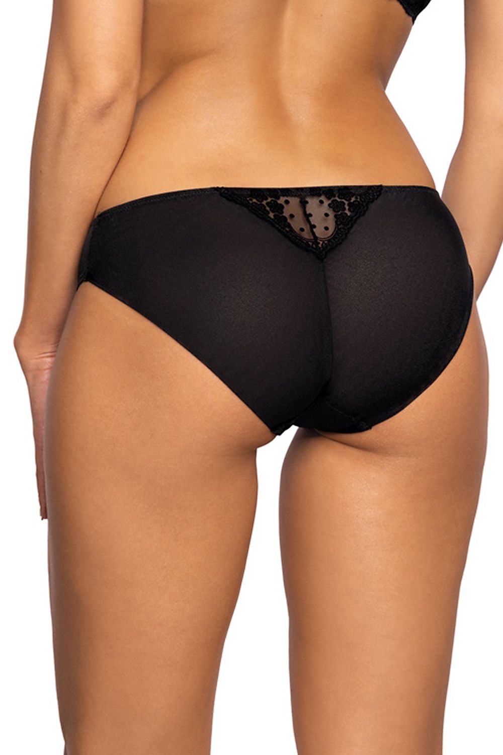 Rear view of elegant mesh panties by Mat, featuring a double layer of mesh for ultimate comfort, available in sizes EU 36-44.