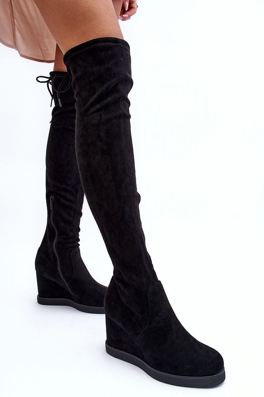 Elegant over-the-knee black faux suede boots with a sophisticated design, showcasing comfort and luxury by Step in Style.