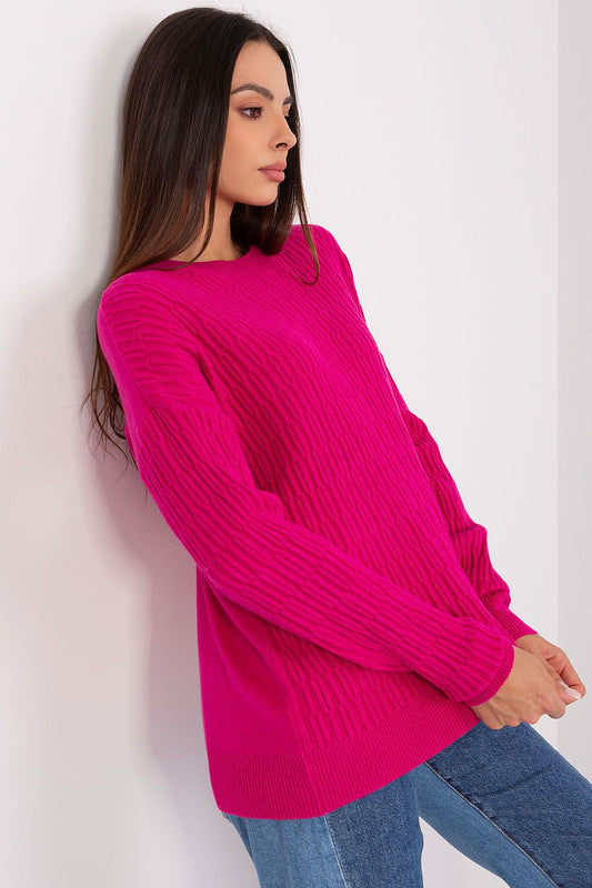 Elegant women's variegated sweater by AT featuring a classic round neck design and luxurious long sleeves, perfect for stylish layering.