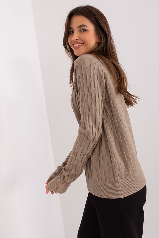 Luxurious variegated sweater for women by AT, featuring a classic round neckline and long sleeves, ideal for casual elegance.