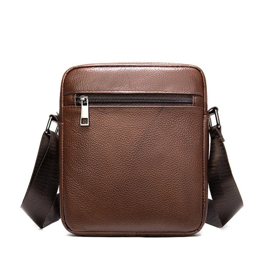 Dazzling Men's Genuine Leather Small Shoulder Bag showcasing an elegant litchi pattern design in warm brown tones, ideal for modern lifestyle.