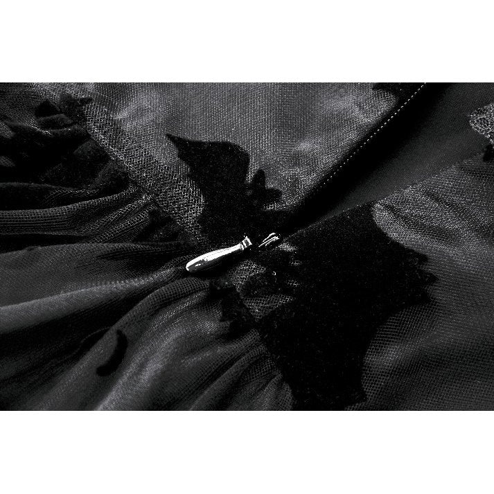 Full view of the Dark in Love Morwenna dress, highlighting its dramatic silhouette perfect for alternative fashion.