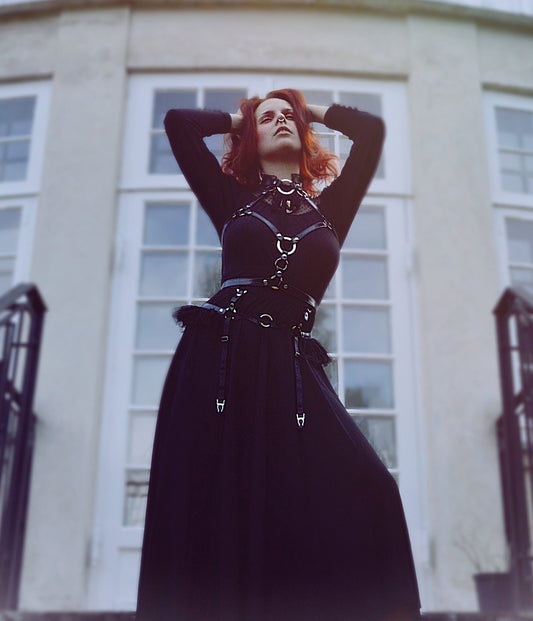 Black Vegan Leather O Ring Harness Set