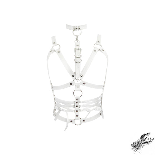 White Vegan Leather Corset Harness Bra