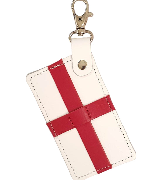 Elegant England flag design on a high-quality leather bag charm, perfect for personalising bags and showcasing individuality, crafted by Zatchels.
